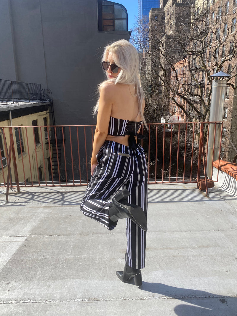 WHITE STRIPED GEORGIA PANTS